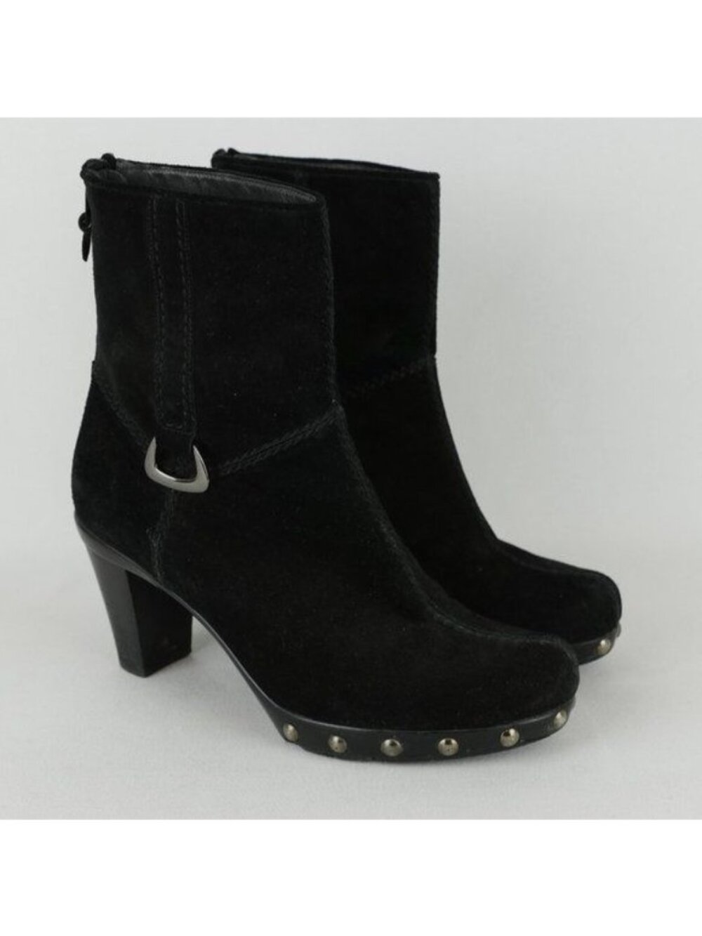 Stuart Weitzman Women's Size 6 Black Suede Studded Zip Up Heeled Ankle Boots